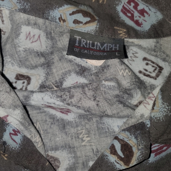 Vintage Triumph of California Button Down Short Sleeve Print Shirt Men's Large - Picture 4 of 7